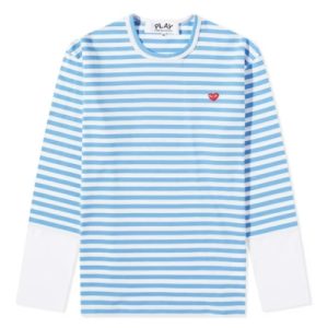 Comme des Garcons PLAY Embroidered Logo Striped Long-Sleeve Tee Blue_White
