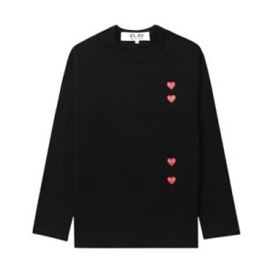 COMME des GARÇONS Multiple Red Heart Logo Print Black T-Shirt