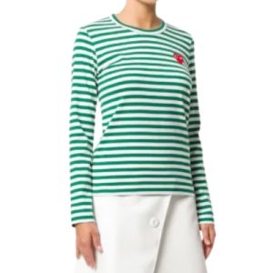CDG PLAY Green Striped Long Sleeve T-Shirt