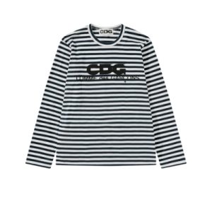 CDG PLAY Logo Printed Black Striped Long Sleeve T-Shirt